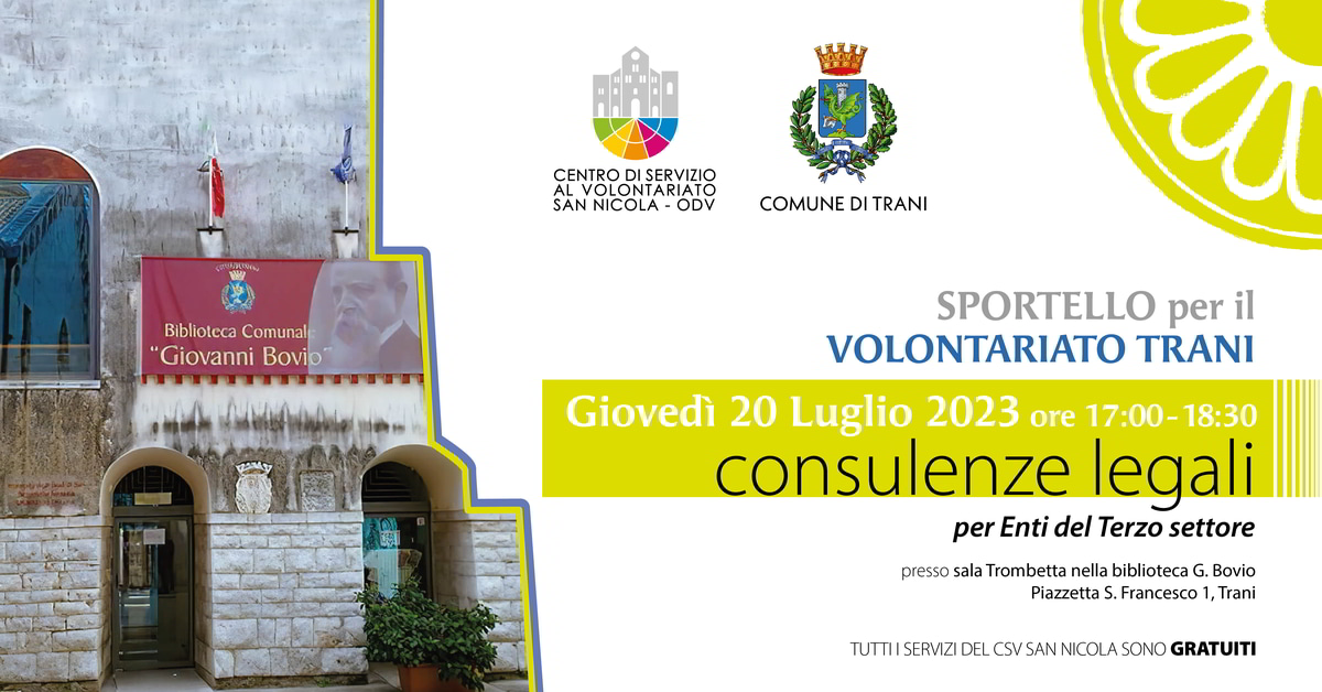 Consulenze legali per gli Enti di Terzo settore di Trani