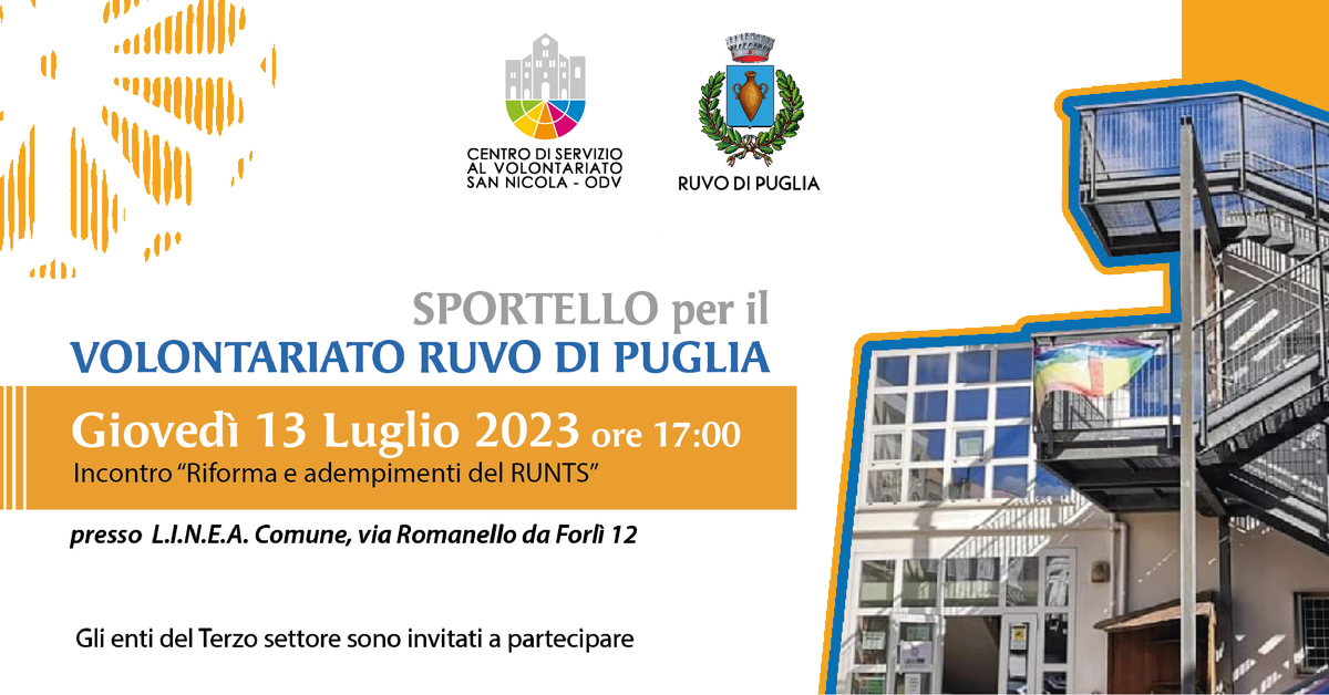 banner Riforma e adempimenti RUNTS Sportello Volontariato CSVSN Ruvo di Puglia
