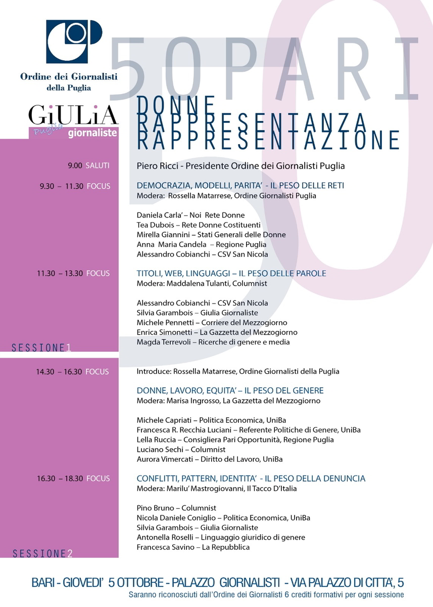 locandina 50 pari donne rappresentanza rappresentazione GiUliA