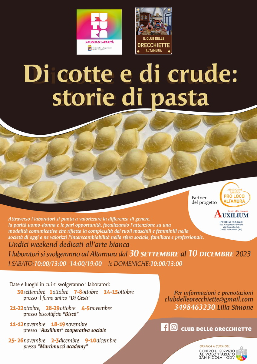 locandina Di cotte e di crude storie di pasta CLUB DELLE ORECCHIETTE