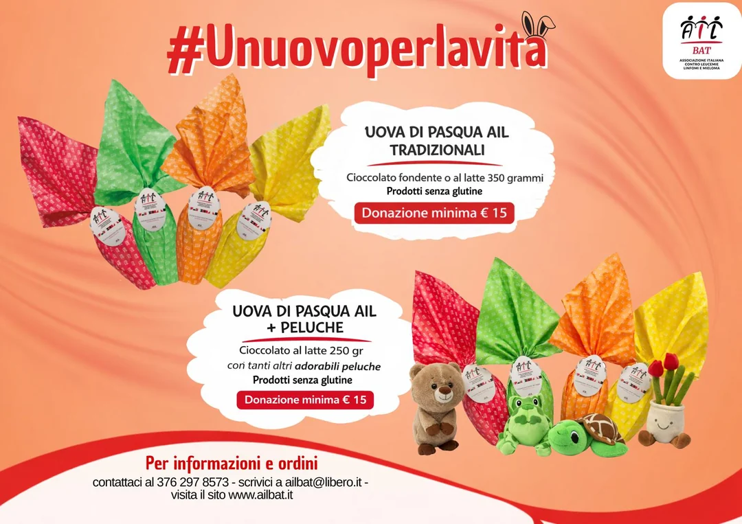 Dal 21 al 29 Marzo 2026, la Sezione AIL della provincia di Barletta Andria Trani Organizzazione di Volontariato promuove nelle piazze del territorio l’iniziativa “Un uovo per la vita”, invitando cittadine e cittadini a sostenere la ricerca e l’assistenza ai pazienti affetti da tumori del sangue.