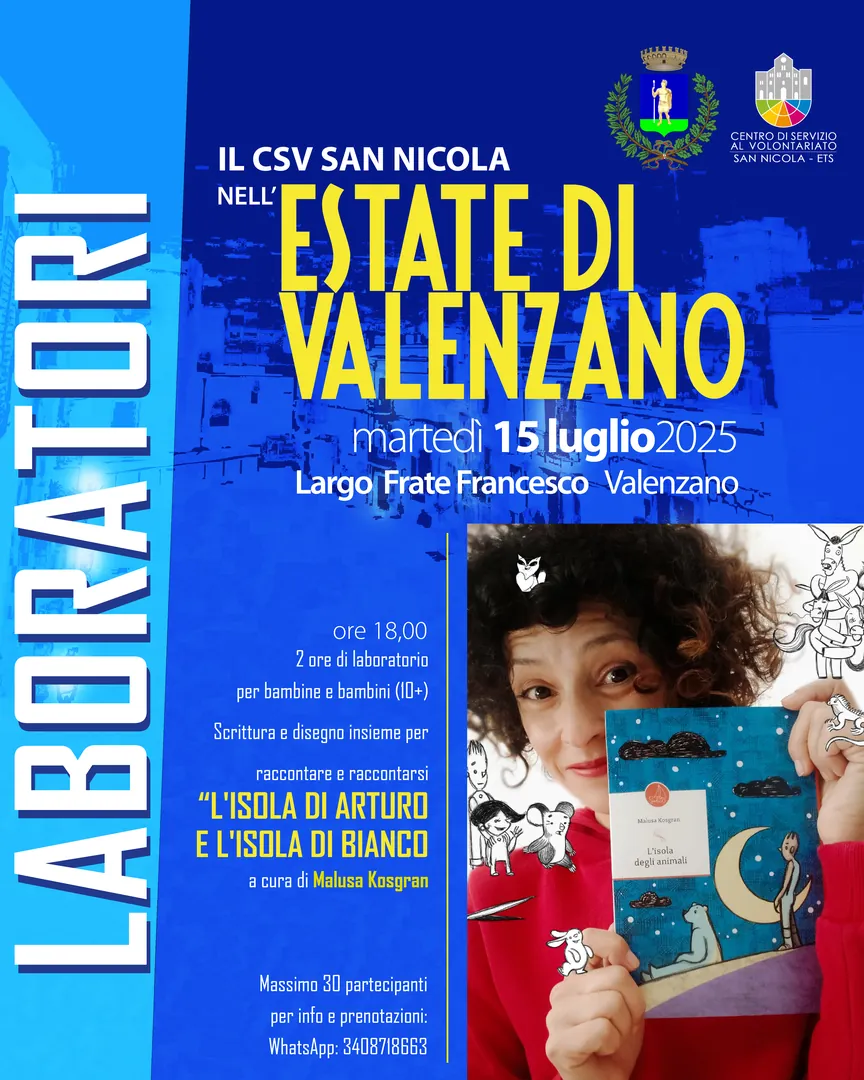 Il Centro di Servizio al Volontariato San Nicola ETS partecipa al cartellone estivo promosso dal Comune di Valenzano con un ciclo di appuntamenti gratuiti dedicati alla cittadinanza. Una rassegna che nasce con l’intento di creare occasioni di incontro, riflessione e divertimento attraverso linguaggi diversi: cinema, illustrazione, teatro e musica si intrecciano in serate e pomeriggi aperti a tutte e tutti.