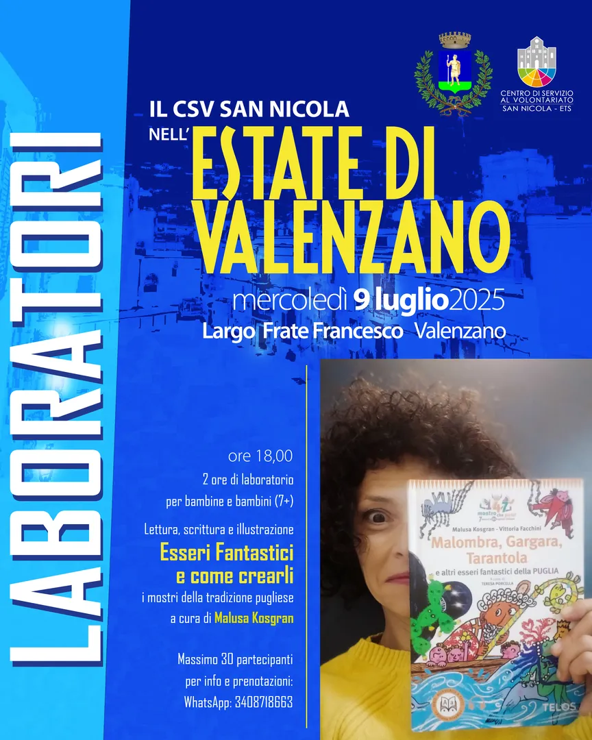 Il Centro di Servizio al Volontariato San Nicola ETS partecipa al cartellone estivo promosso dal Comune di Valenzano con un ciclo di appuntamenti gratuiti dedicati alla cittadinanza. Una rassegna che nasce con l’intento di creare occasioni di incontro, riflessione e divertimento attraverso linguaggi diversi: cinema, illustrazione, teatro e musica si intrecciano in serate e pomeriggi aperti a tutte e tutti.