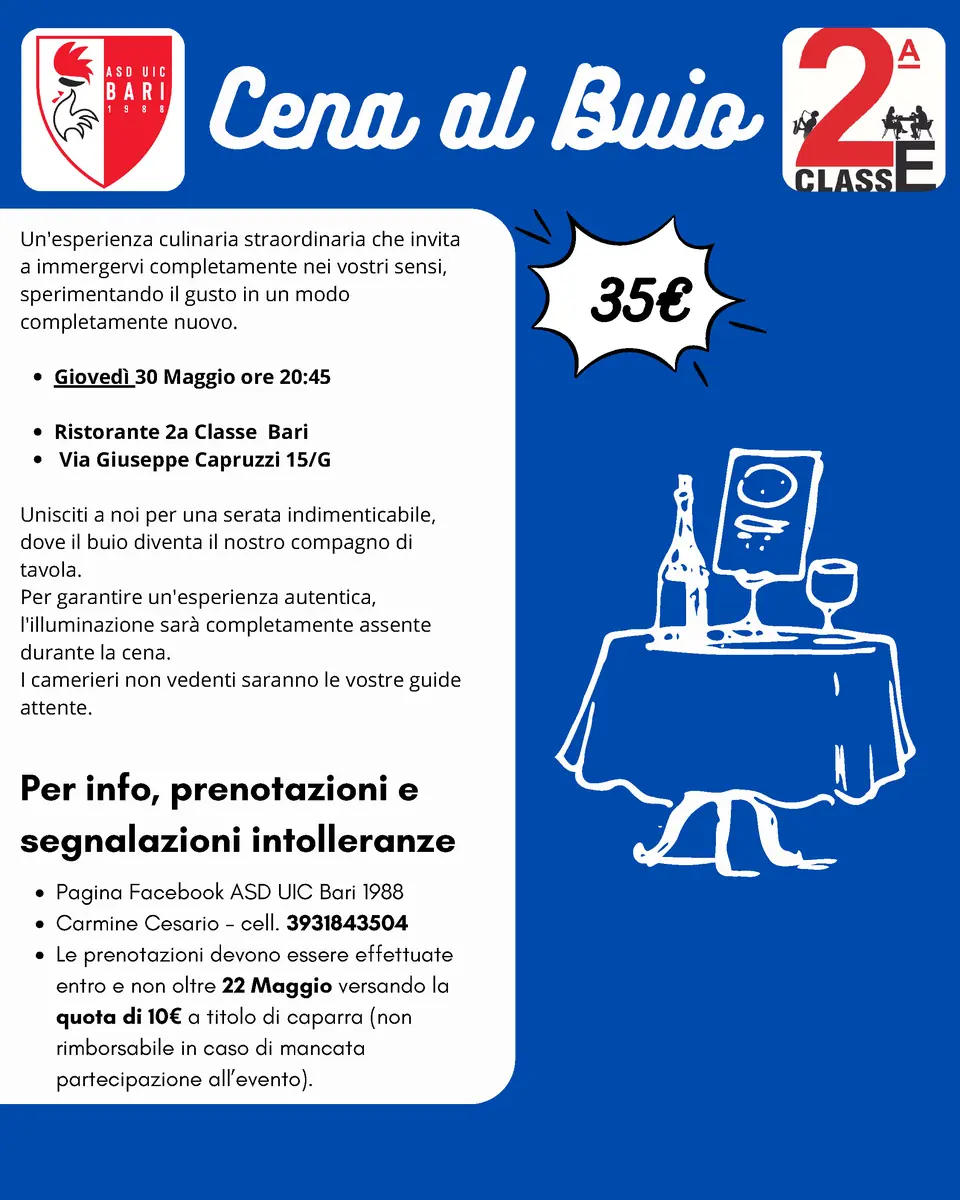 Cena al buio Maggio 2024 ASD UIC Bari