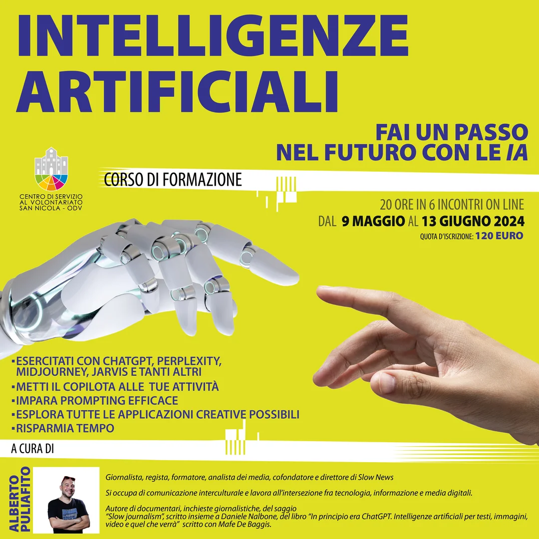Corso formazione CSVSN Intelligenze Artificiali Alberto Puliafito futuro