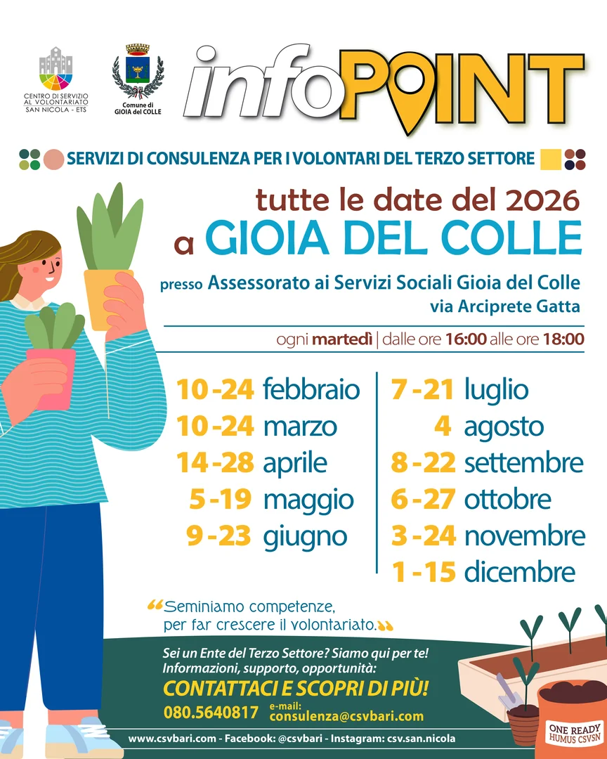 Calendario 2026 Gioia del Colle Info point Centro di Servizio al Volontariato San Nicola ETS