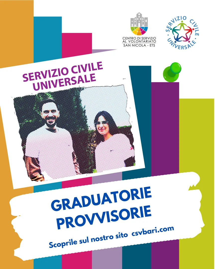 La pubblicazione delle graduatorie ha valore di comunicazione dell’esito della selezione. L’avvio al servizio, previsto per il 18 Settembre 2026, resta subordinato alle verifiche previste dal Dipartimento per le Politiche Giovanili e il Servizio Civile Universale. La dicitura GMO indica le candidature relative ai posti riservati a giovani con minori opportunità. Le graduatorie sono pubblicate per progetto e sede di realizzazione. Per consultare il proprio esito è necessario utilizzare il Codice Riferimento Domanda assegnato in fase di candidatura.