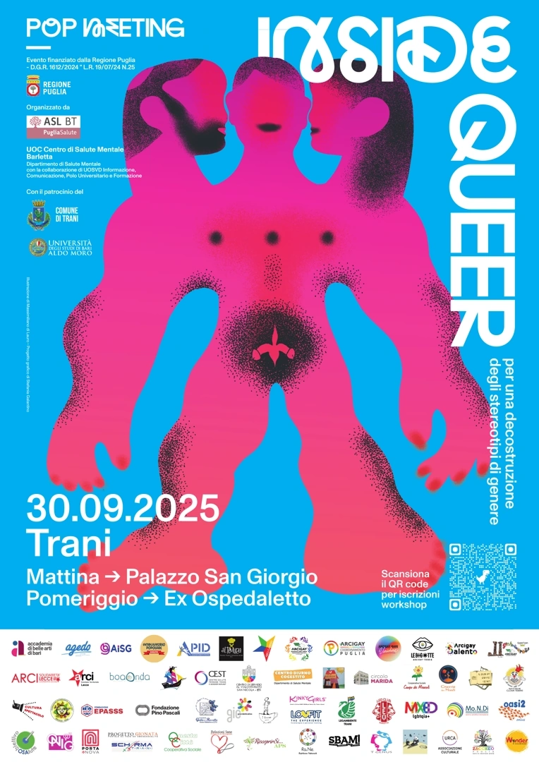 Martedì 30 Settembre 2025, si tiene la seconda edizione di “Insidequeer” per una decostruzione degli stereotipi di genere, presso il Palazzo San Giorgio e l'Giardini ex Ospedaletto (via Baldassarre 72) di Trani.