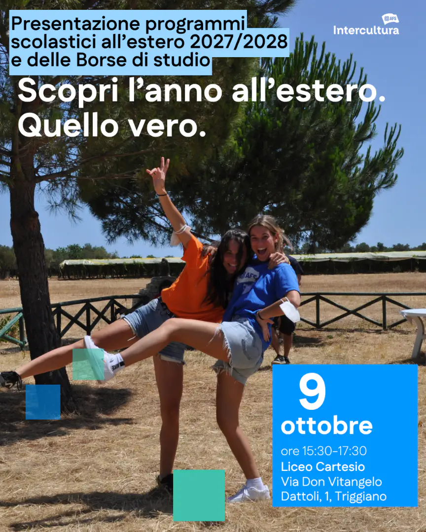 venerdì 9 Ottobre – 15:30-17:30 Liceo Cartesio, via Don Vitangelo Dattoli 1, Triggiano Referente: Diego Perez – 373 90 13 537