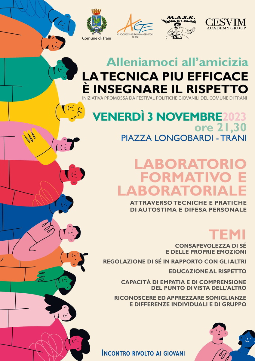 Locandina AGE Trani laboratorio bullismo difesa personale