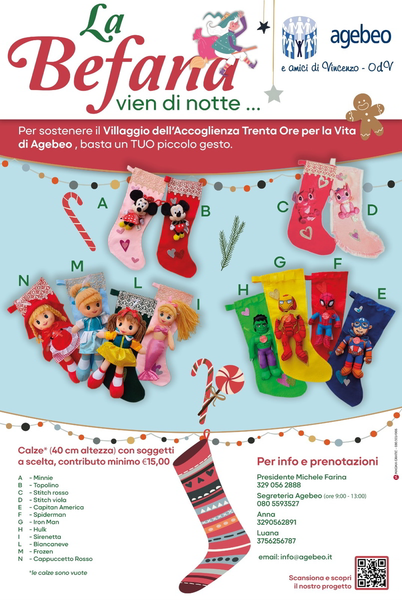 Locandina Agebeo Campagna natalizia Calze Befana