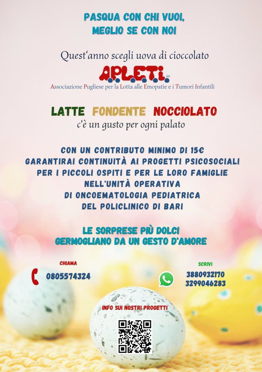 Locandina Campagna raccolta fondi Pasqua Apleti