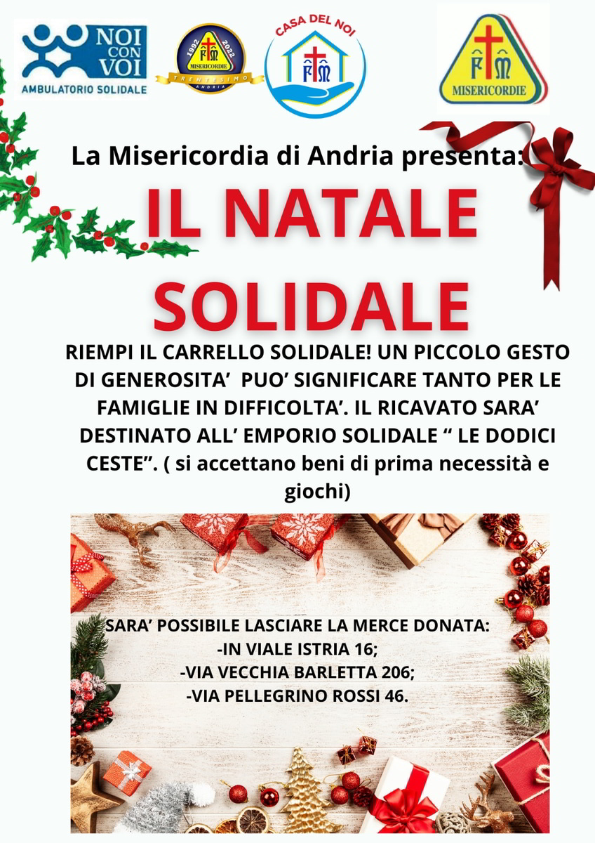 Locandina Natale solidale Misericordia Andria emporio Dodici Ceste