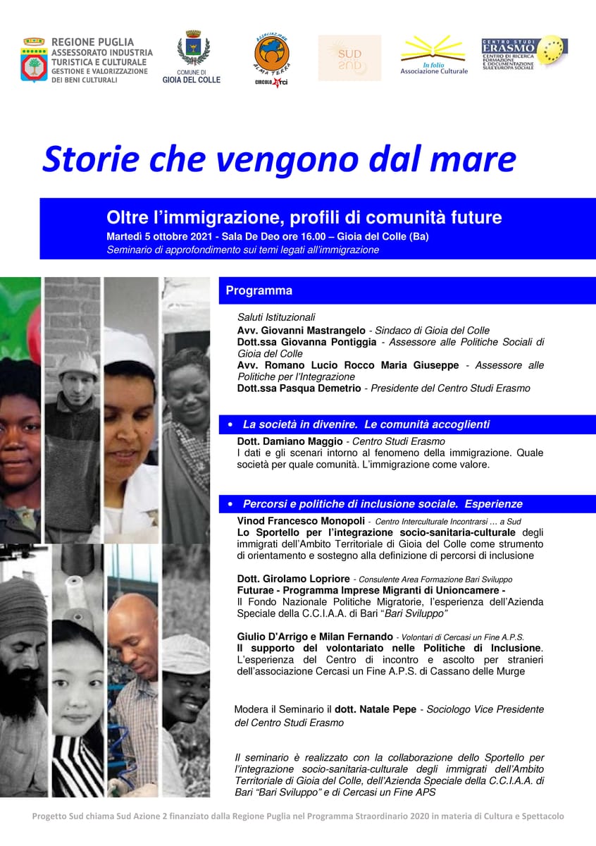 Locandina Oltre l’immigrazione, profili di comunità future Centro Studi Erasmo 5 Ottobre 2021