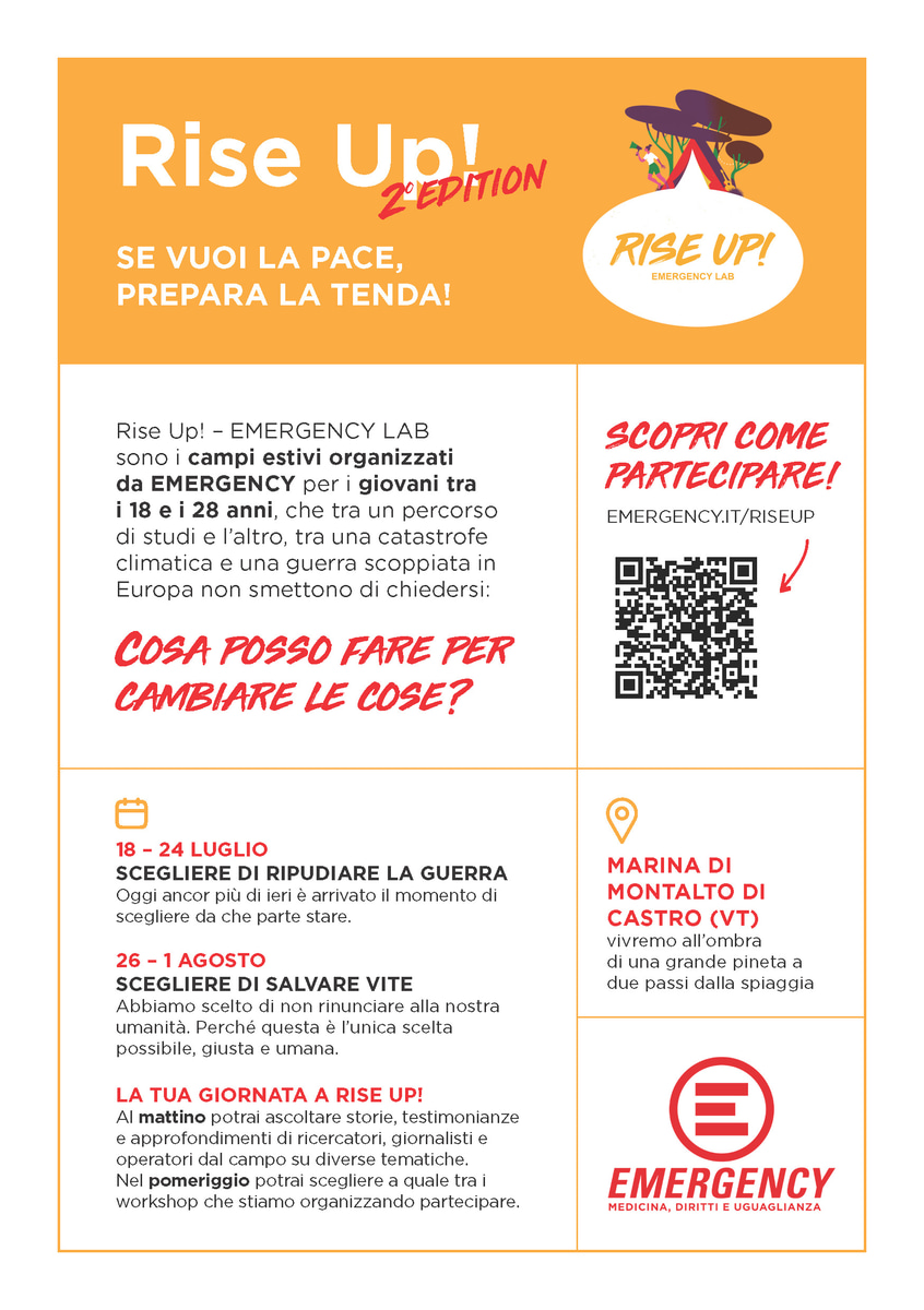 Locandina Rise Up Campi Estivi Emergency