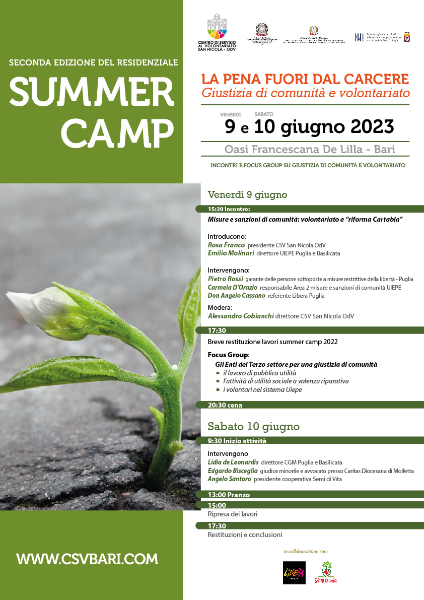 Locandina Summer Camp La pena fuori dal carcere CSV San Nicola