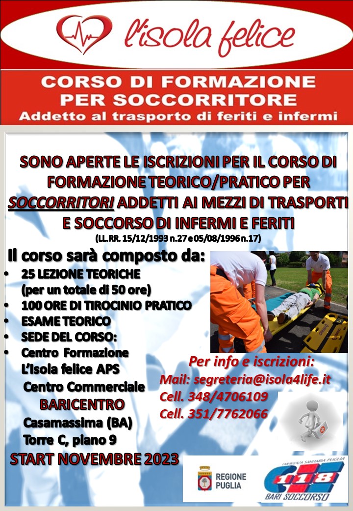 Locandina corso Soccorritore Isola Felice