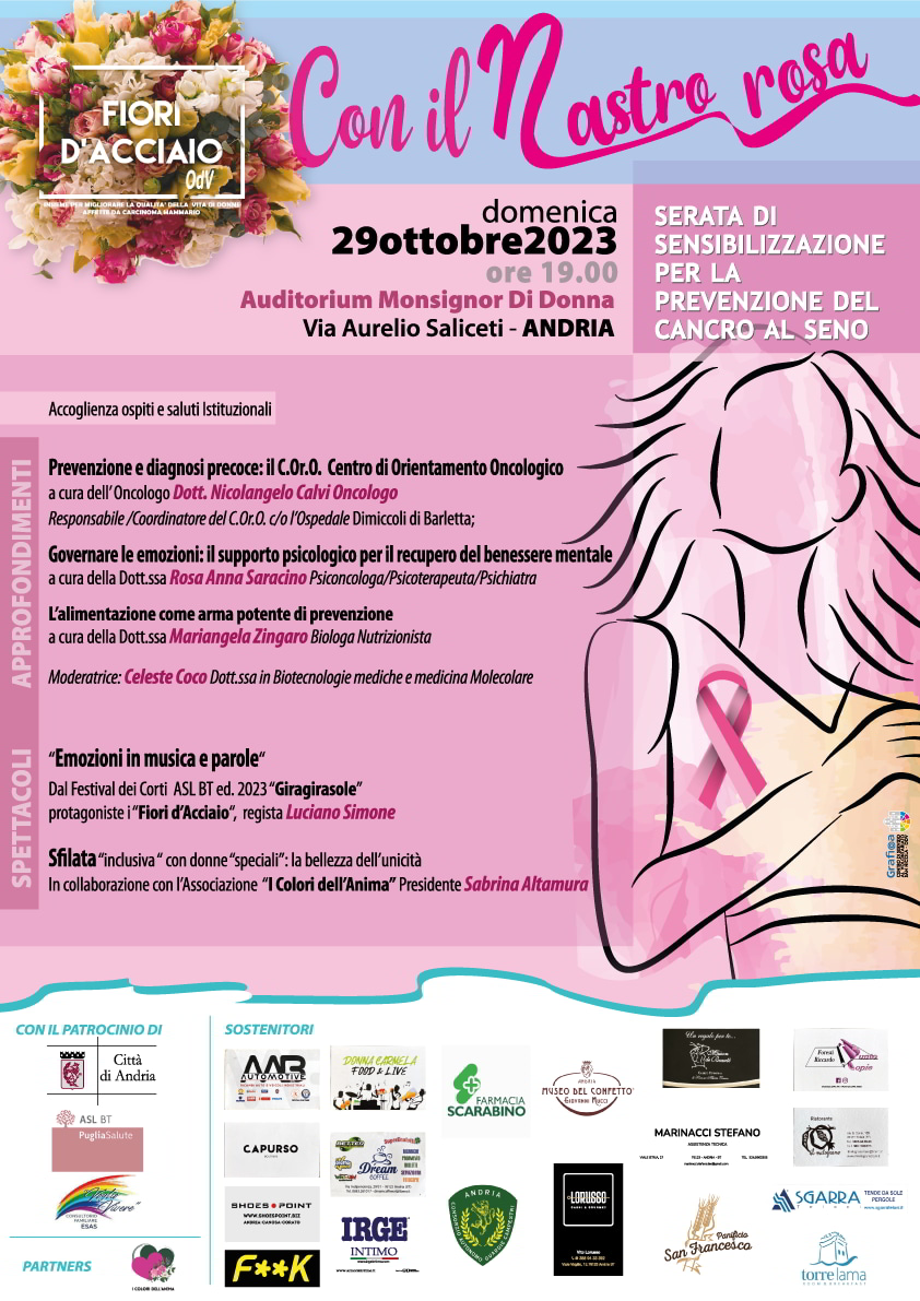 Locandina prevenzione tumore seno Fiori d'Acciaio