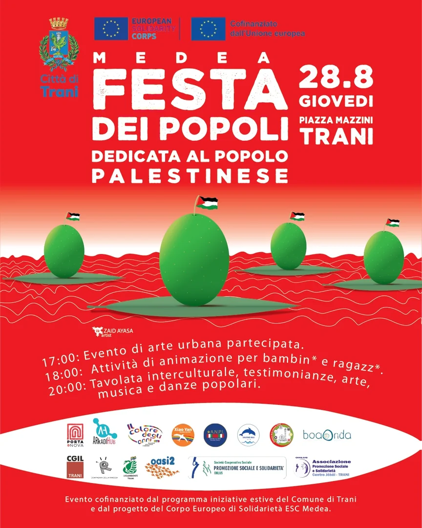 Giovedì 28 Agosto 2025 alle 17:00, si svolge l'evento principale di “Medea, la Festa dei Popoli”, un appuntamento ormai riconosciuto come simbolo di dialogo e partecipazione collettiva della città di Trani.