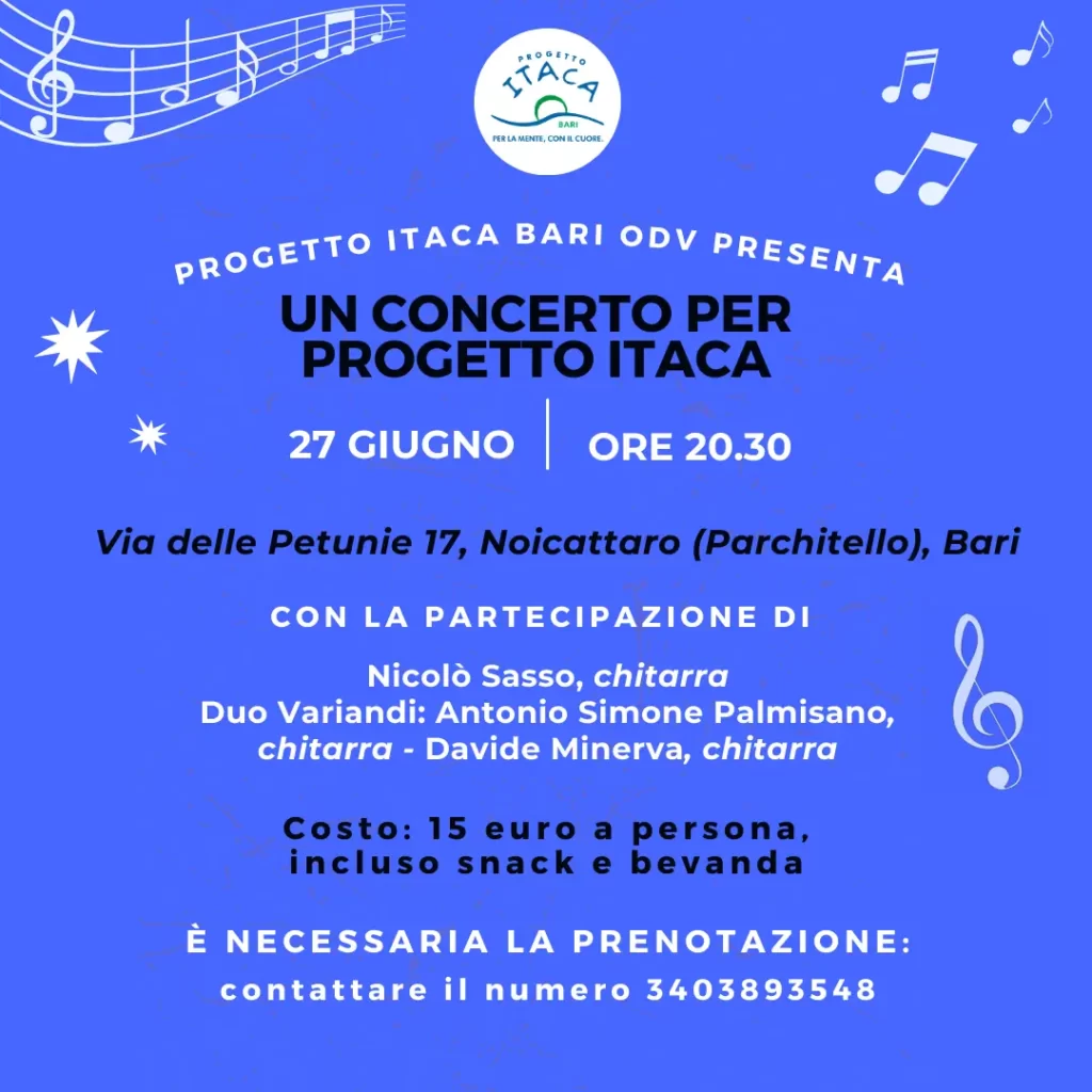 Progetto Itaca Bari OdV Concerto beneficenza 2024