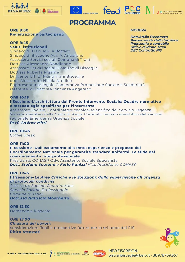 Venerdì 5 Dicembre 2025 dalle 9:00 alle 13:00, l’Ambito Territoriale di Trani – Bisceglie organizza il convegno “Tempestività e raccordo: la governance dell’emergenza sociale tra norma, prassi e coordinamento istituzionale”, nella Sala degli Specchi del Palazzo Tupputi, in via cardinale dell’Olio 30 a Bisceglie.