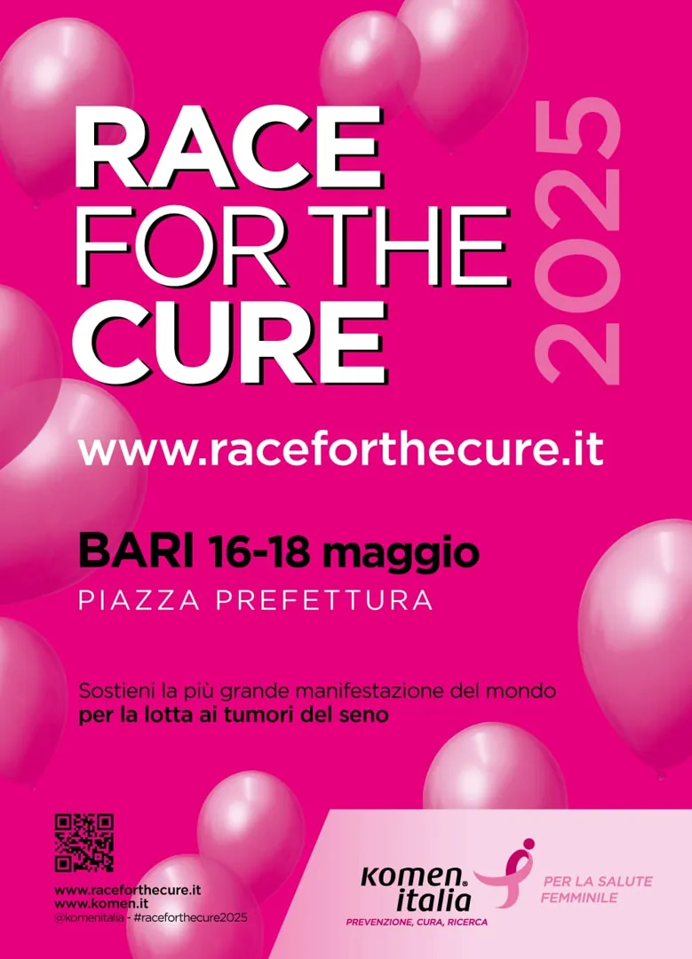 Dal 16 al 18 Maggio 2025, si tiene a Bari la 19ª edizione della Race for the Cure. Susan G. Komen Italia, in collaborazione con il Centro di Servizio al Volontariato San Nicola ETS, cerca volontarie e volontari per sostenere l'iniziativa per la lotta ai tumori del seno.