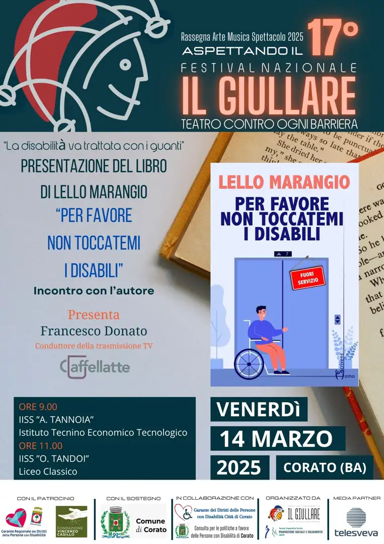 Fino al 13 Maggio 2025, la Città di Corato ospita la rassegna “Aspettando il Festival Il Giullare” che accompagna i mesi precedenti all’edizione estiva de “Il Giullare: Festival nazionale del Teatro contro ogni barriera”.