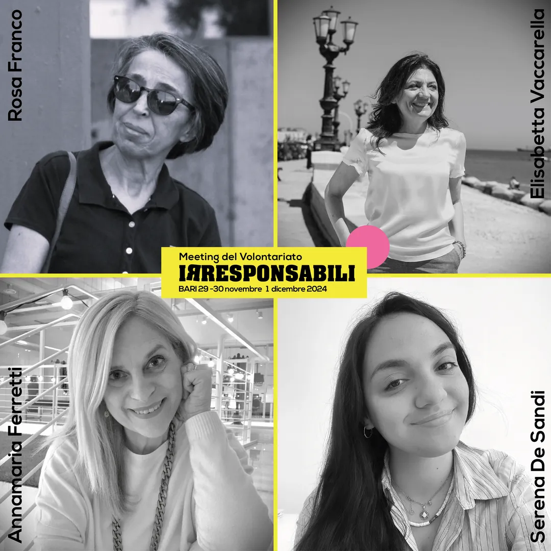 Qualcuno con cui parlare MV2024 Inaugurazione + Qualcuno con cui parlare Rosa Franco, Presidente Centro di Servizio al Volontariato San Nicola OdV Elisabetta Vaccarella, Assessora alla Giustizia e al Benessere Sociale e ai Diritti Civili del Comune di Bari Annamaria Ferretti, Presidente Municipio 1 del Comune di Bari Serena De Sandi, Presidente Associazione di Promozione Sociale Univox ETS