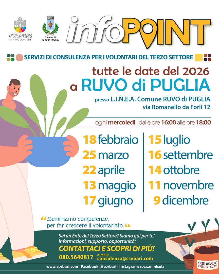 Calendario 2026 Ruvo di Puglia Info point Centro di Servizio al Volontariato San Nicola ETS