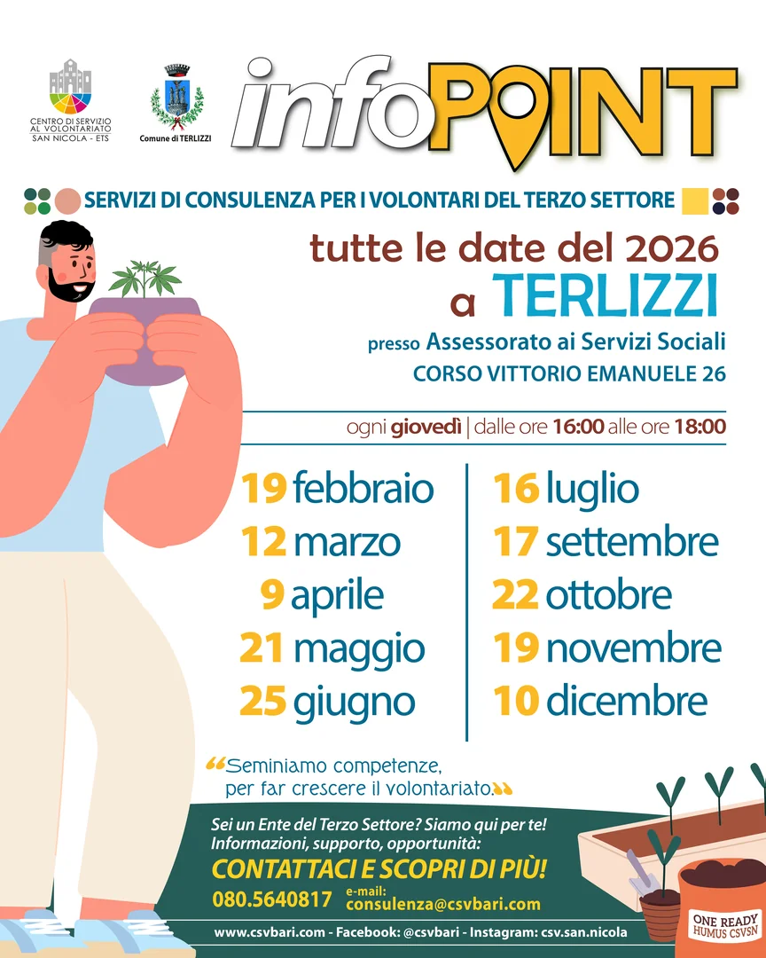 Calendario 2026 Terlizzi Info point Centro di Servizio al Volontariato San Nicola ETS