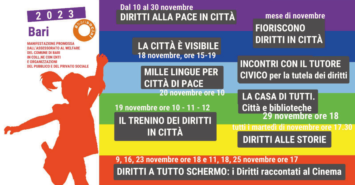 banner diritti alla pace 100 eventi gratuiti Bari 2023