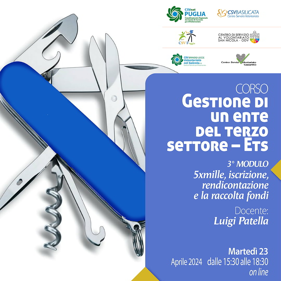 corso gestione ETS - 5xmille iscrizione rendicontazione raccolta fondi