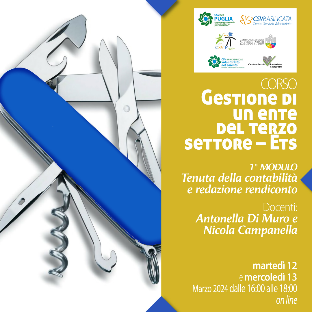 corso gestione ETS - Tenuta della contabilità e redazione Rendiconto