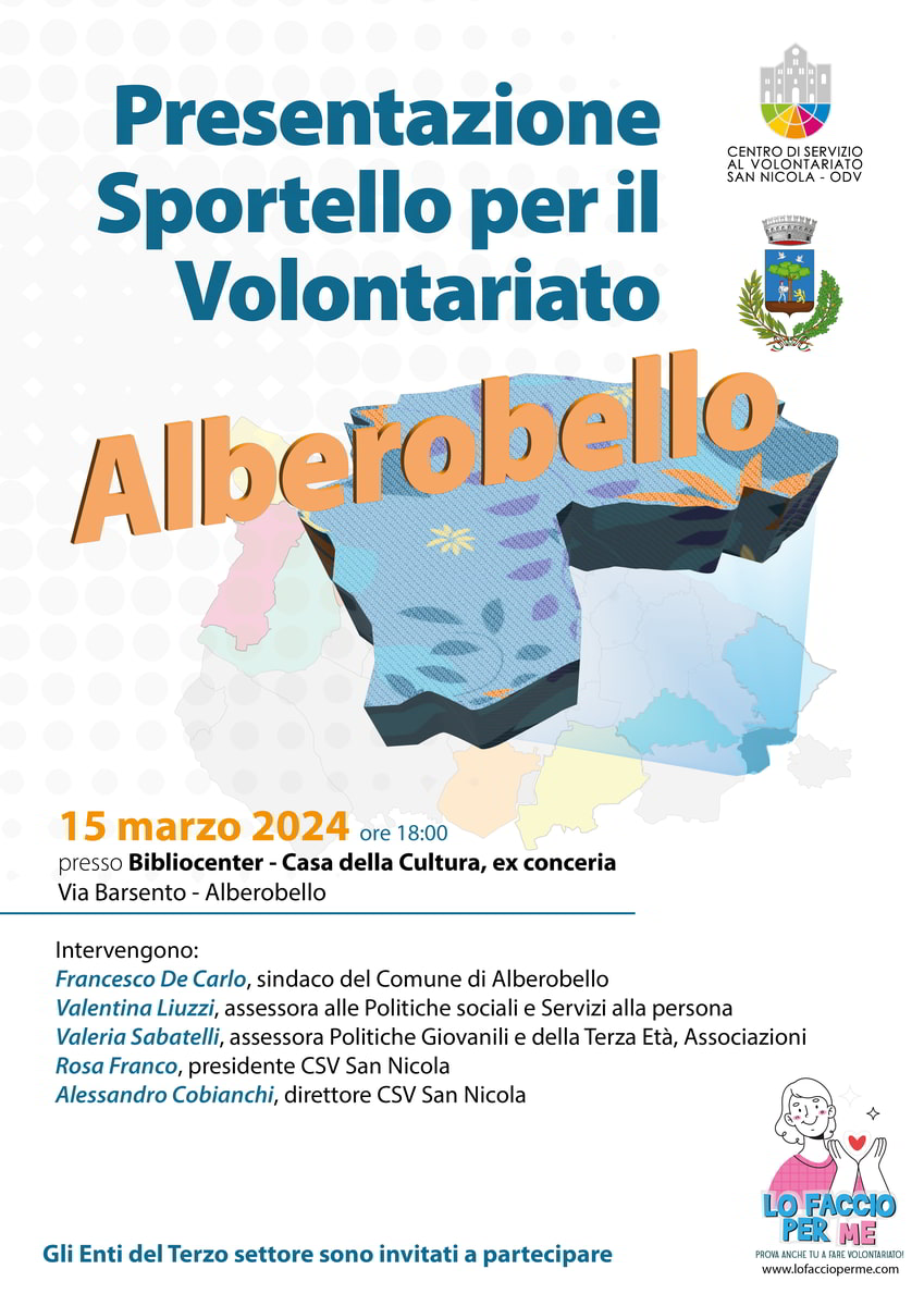 locandina presentazione Sportello Volontariato Alberobello
